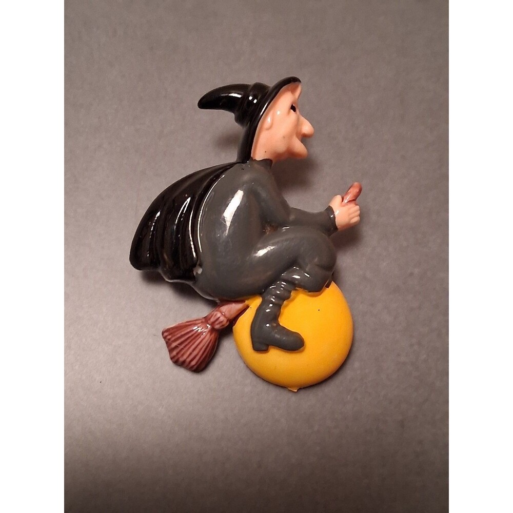 Vintage Witch on Broomstick Halloween Brooch Pin Colorful